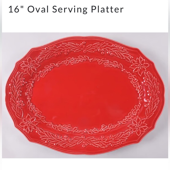 Oval Serving Platter Poinsettia (Christmas) by BORDALLO PINHEIRO 16" NWOT - Picture 1 of 2